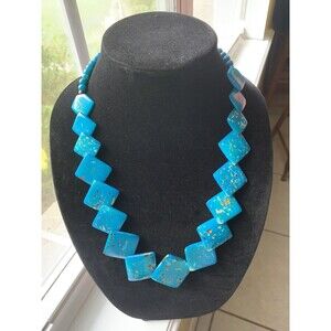 Blue Square Speckled Chunky Statement Necklace Turquoise/Bluish Color - Pretty!